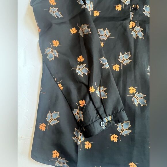 TAMSY Maple Leaf Pattern Blouse Woven Polyester Button Up Full Sleeve Black - Picture 4 of 9